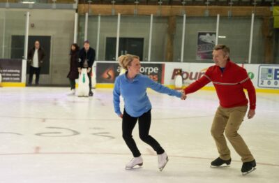 Belle and Tom King on the ice rink in emmerdale